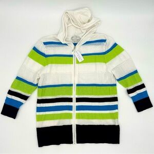 Christopher & Banks Striped Open-Knit Zip Hoodie – Size L – 100% Cotton – NWT